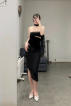 Un Morceau lace velvet stitching twists tube top UM231SZ18 black PUM37